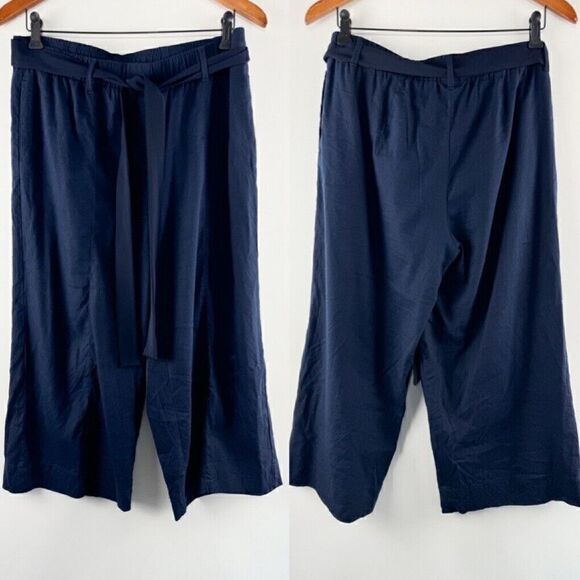 J. Jill Womens Sz Medium Petite Linen Stretch Wide Leg Cropped Pants Blue - Picture 1 of 8